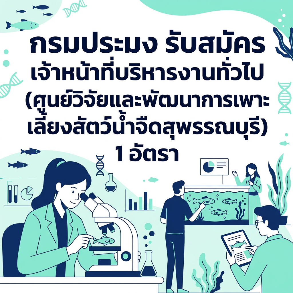 กรมประมง รับสมัคร เจ้าหน้าที่บริหารงานทั่วไป (ศูนย์วิจัยและพัฒนาการเพาะเลี้ยงสัตว์น้ำจืดสุพรรณบุรี) 1 อัตรา